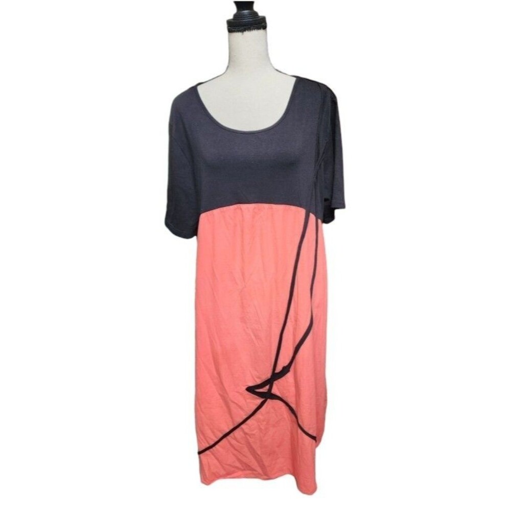 Zanzea Colorblock Midi Dress Ribbon Detail Plus Size 2X Artsy Boho Lagenlook